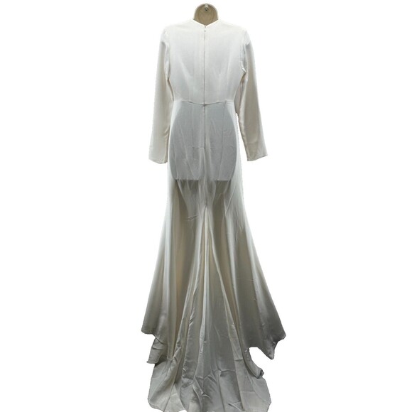 Alexandra Grecco Celine Gown Size 8 Ivory Wedding Dress Long Sleeve V Neck Train - Picture 7 of 16